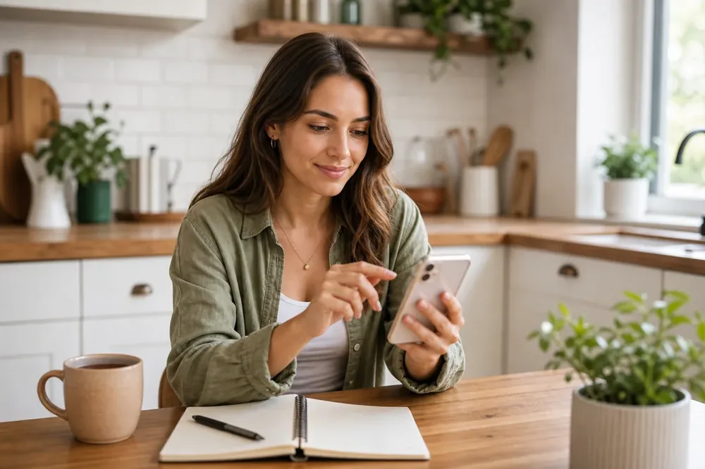 Younger adult woman reviewing privacy settings on her phone