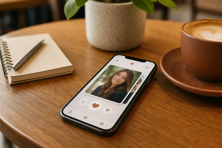 Phone and notebook used to compare age-gap dating options