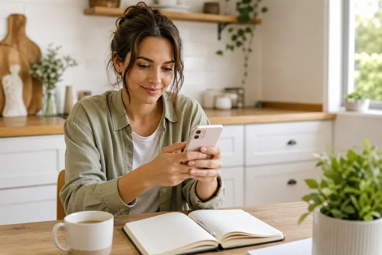Adult woman checking dating privacy and safety settings