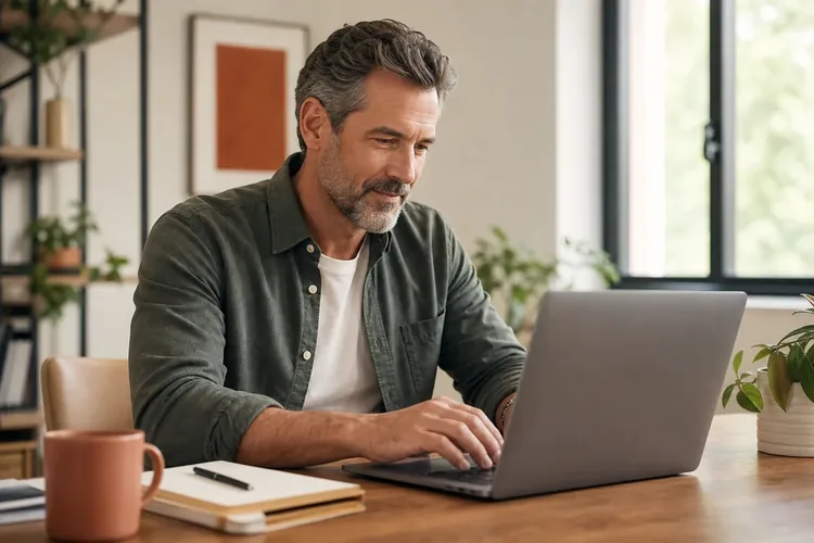Older man working on an online dating profile